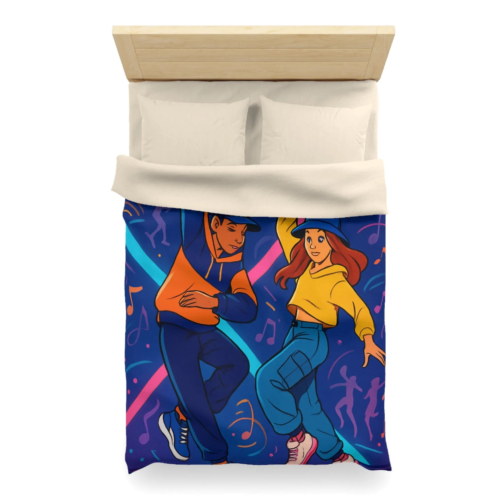 Housse de couette dynamique avec danseurs hip hop sur fond coloré et musical