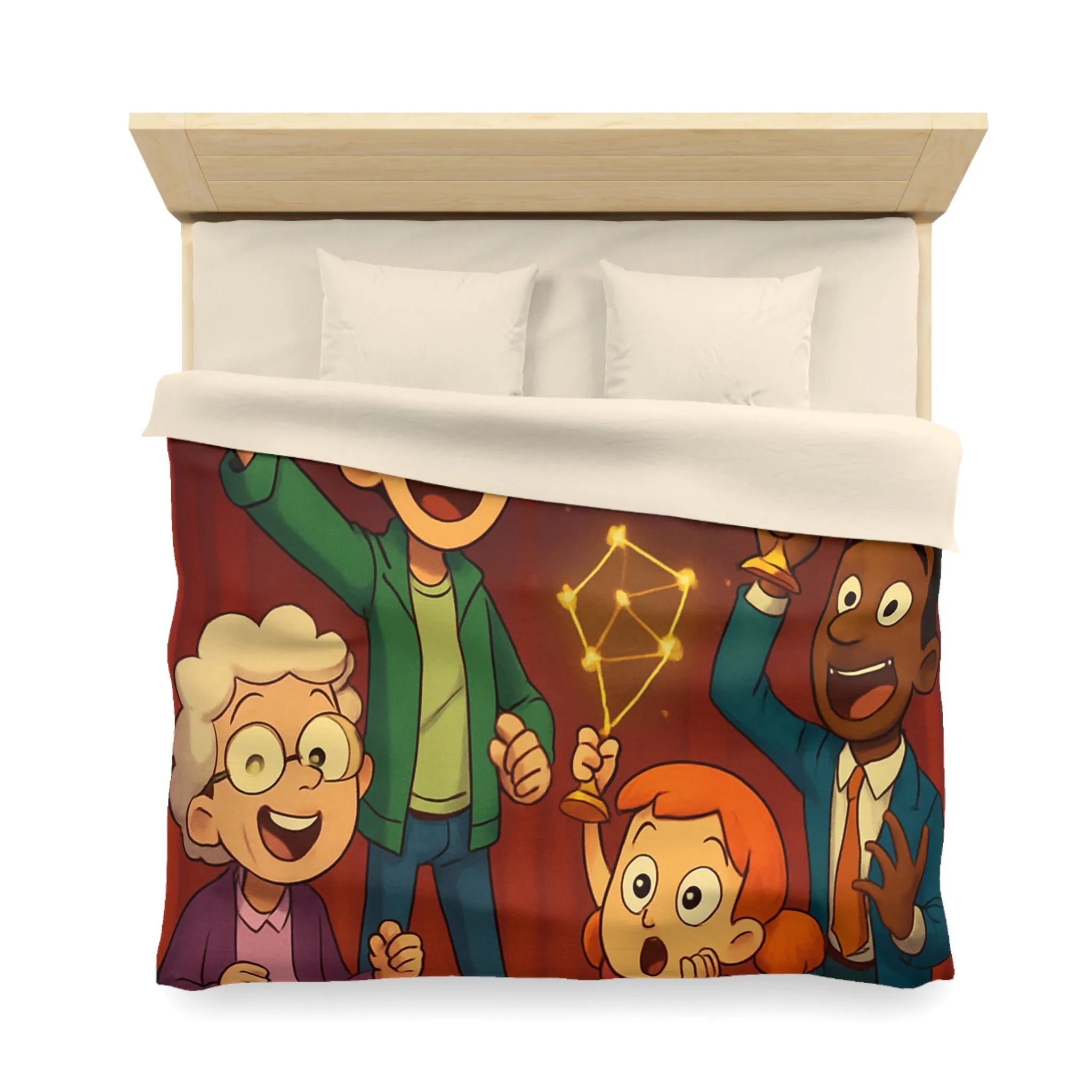 Housse de couette colorée enfants avec feux d'artifice et personnages dessin animé joyeux