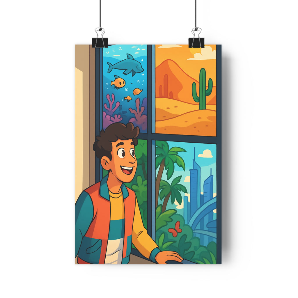 Poster décoratif coloré aventure nature moderne joyeux salon chambre bureau jeune homme sourire qualité