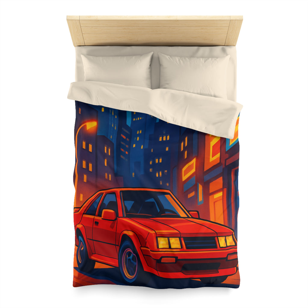 Housse de couette urbaine rétro avec voiture rouge lueur nocturne vibrante