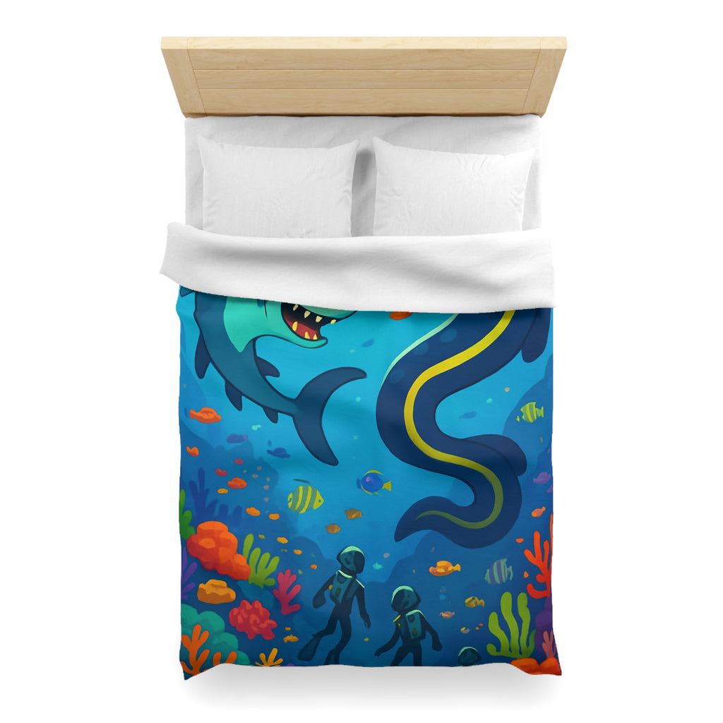 Housse de couette océan vibrante avec requins amicaux et plongeurs explorateurs