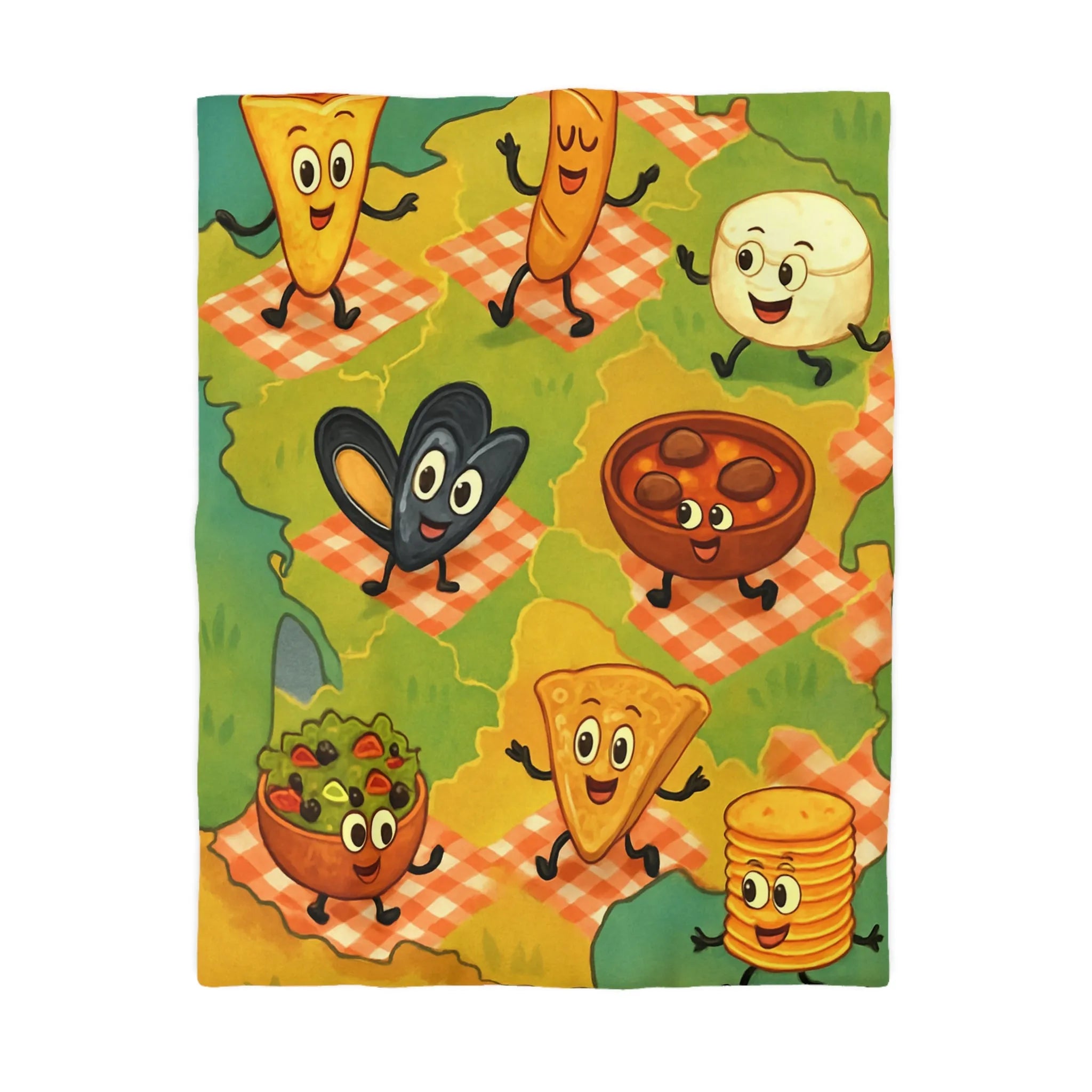 Housse de couette colorée avec motif ludique de spécialités culinaires françaises