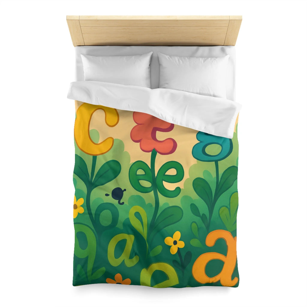 Housse de couette colorée avec lettres et fleurs pour chambre d'enfant joyeuse