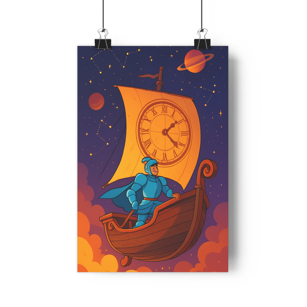 Poster décoratif épique chevalier aventure ciel étoilé violet salon chambre ambiance intemporelle bois qualité