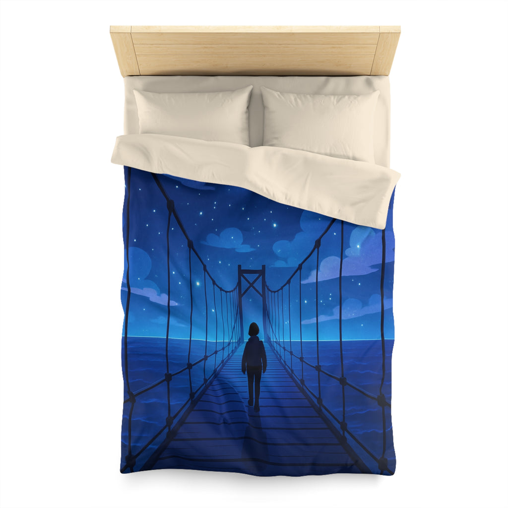 Housse de couette pont étoilé avec silhouette sous ciel nocturne bleu profond