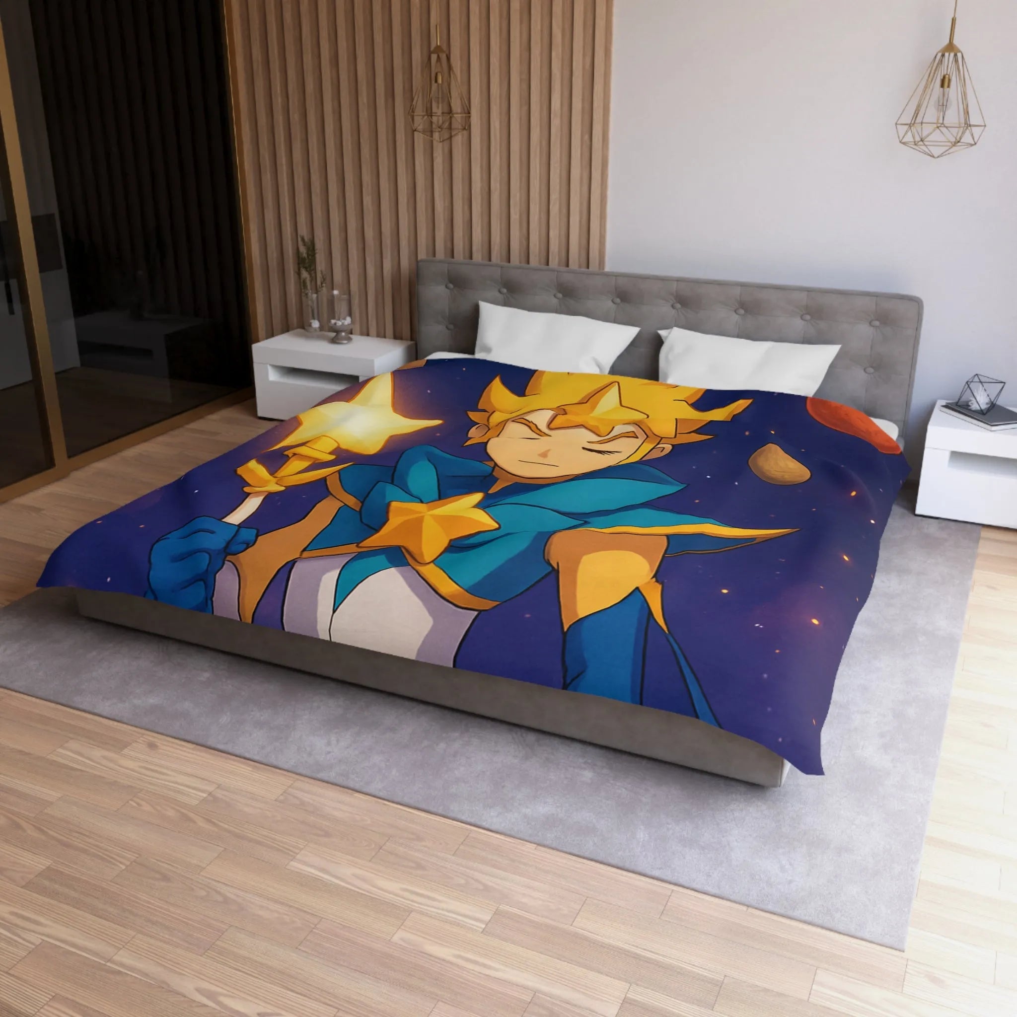 Housse de Couette Fantastique Enfant Personnage Étoilé Avec Planètes Environnantes