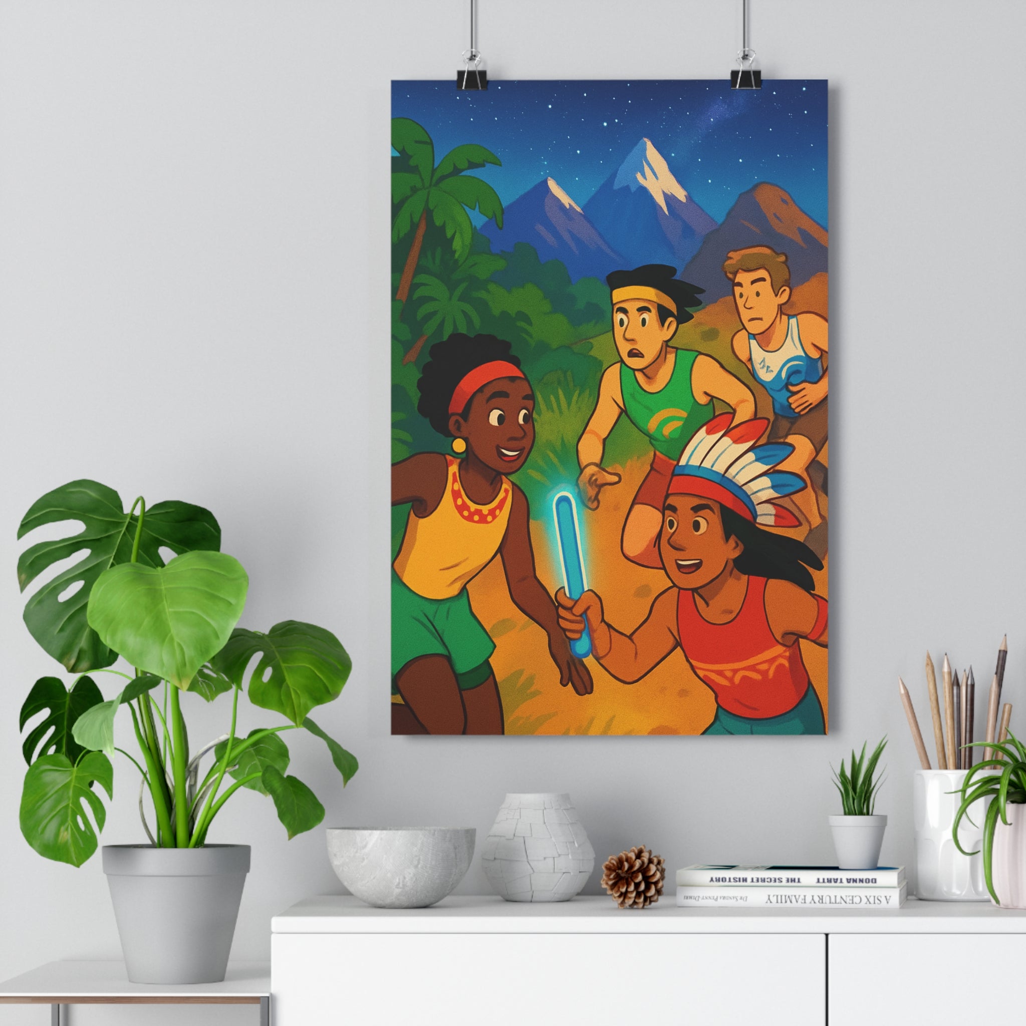 Poster décoratif cartoon vibrant athlètes multicolore joyeux salon chambre énergie diversité dynamique 30x46 cm