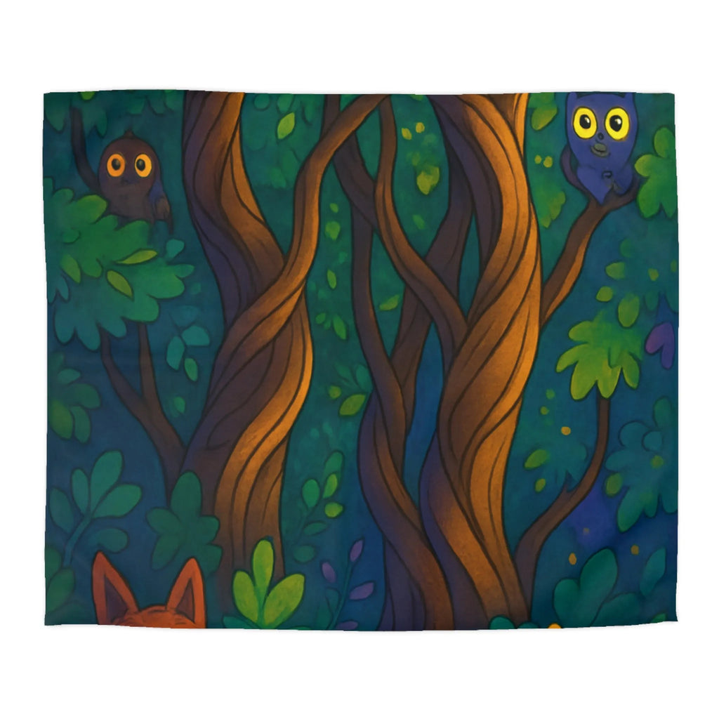 Housse de couette enchantée avec animaux forestiers dans un paysage de nuit magique