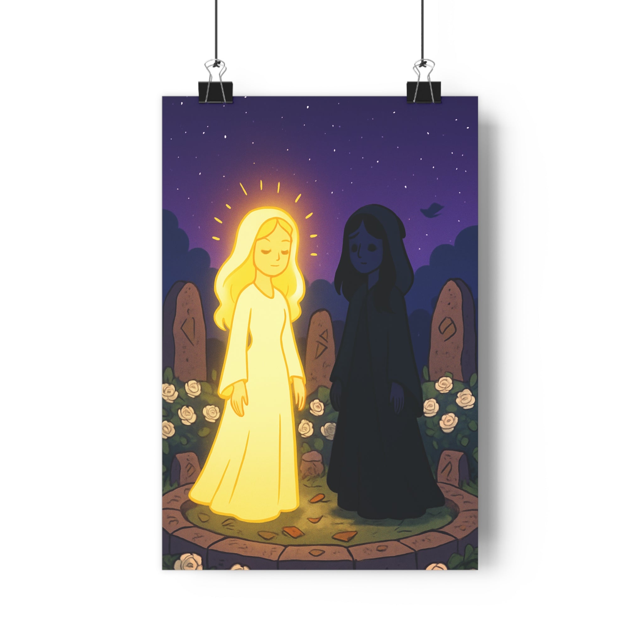 Poster décoratif mystique jaune noir cartoon salon chambre magique lumineux étoilé design original tendance