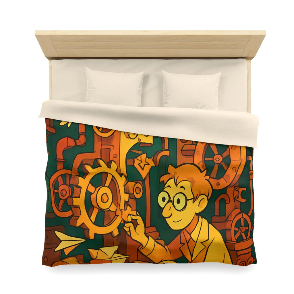 Housse de couette machine steampunk colorée avec papillons et ingénieur rêveur illustration automne