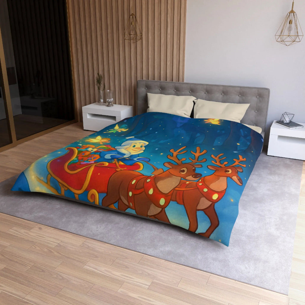 Housse de Couette Enchantée avec Lutin Magique, Fées Lumineuses et Rennes Pétillants dans Forêt