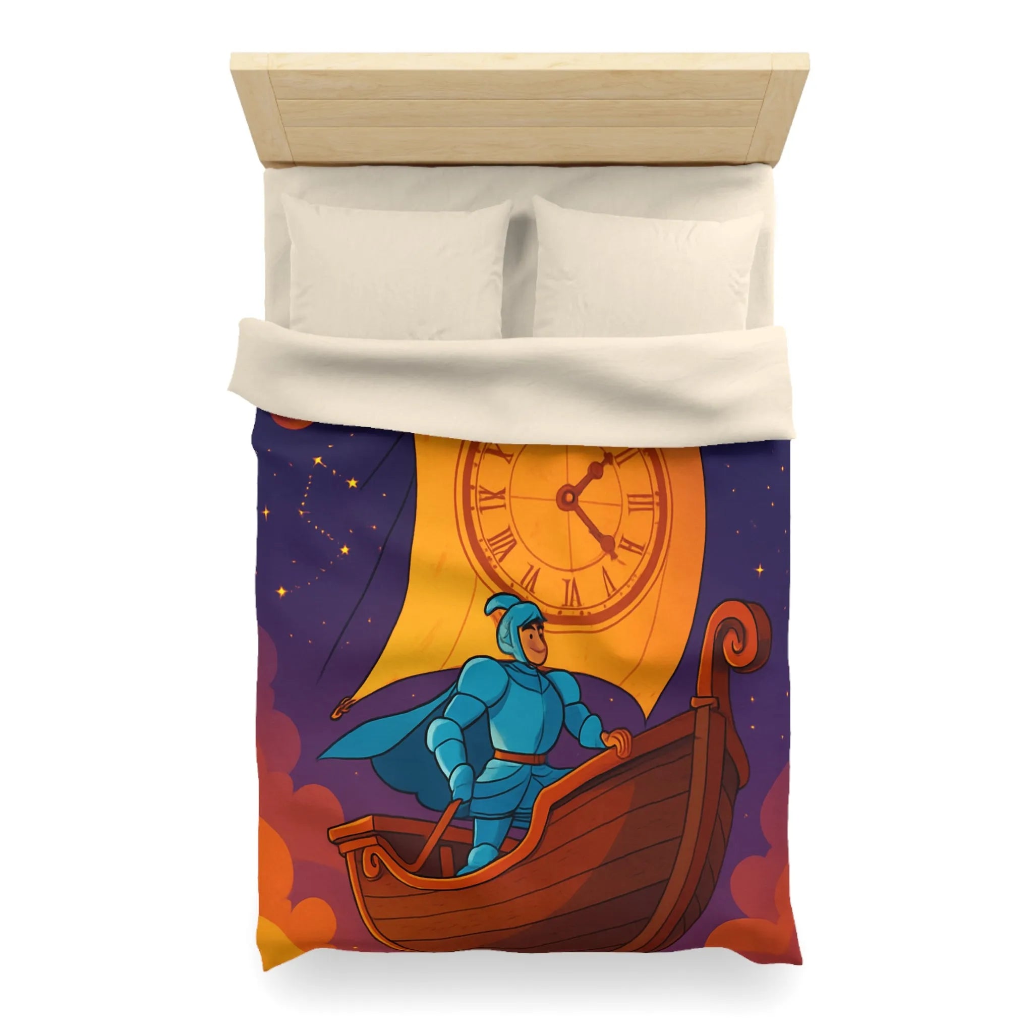 Housse de couette enfant rêveur : chevalier voyageant à travers le cosmos étoilé