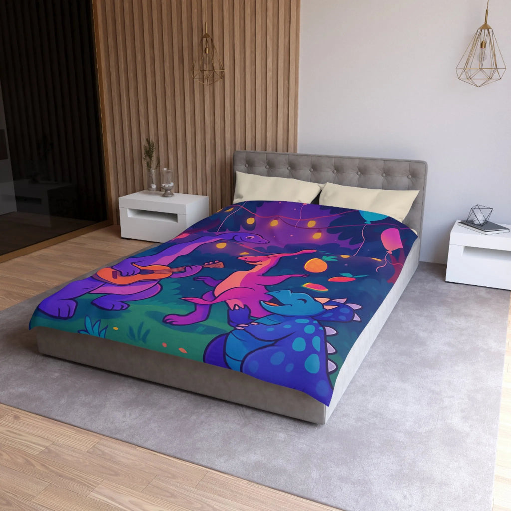 Housse de couette enfants avec dinosaures joyeux et ballons colorés pour chambre ludique