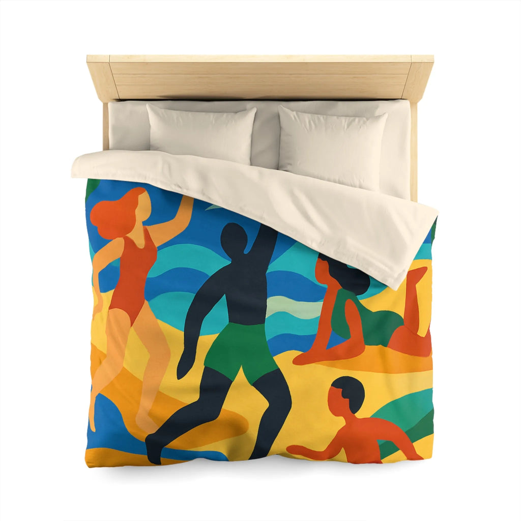 Housse de Couette Colorée Motif Plage Tropicale avec Palmiers et Activités Ludiques