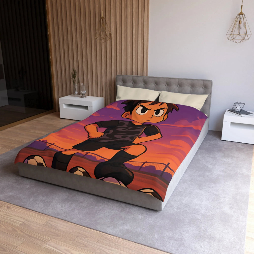 Housse De Couette Enfant Avec Illustration Inspirante Joueur De Football Au Coucher Du Soleil