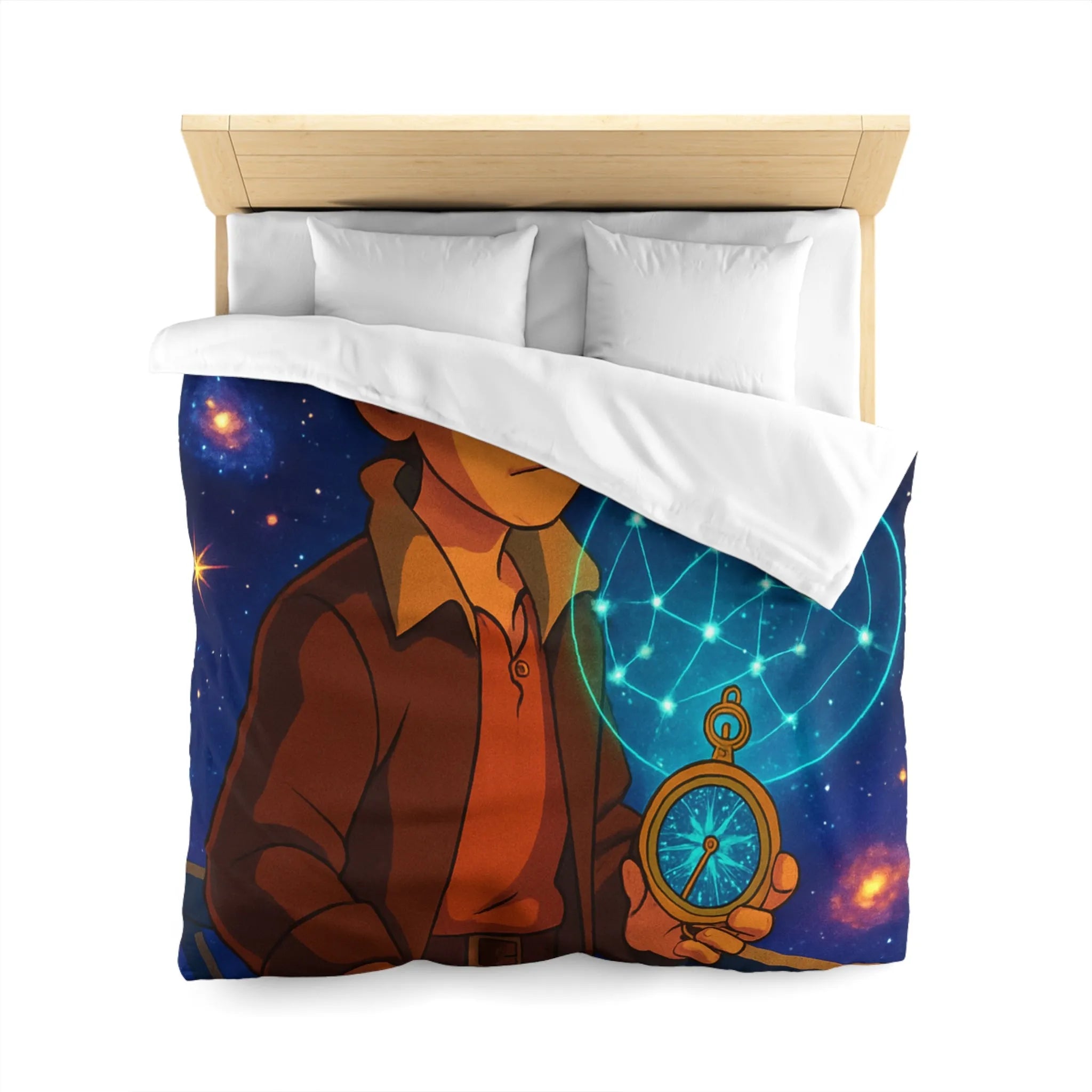 Housse de Couette Enfant Univers Galactique Garçon et Boussole Vintage Motif Étoilé