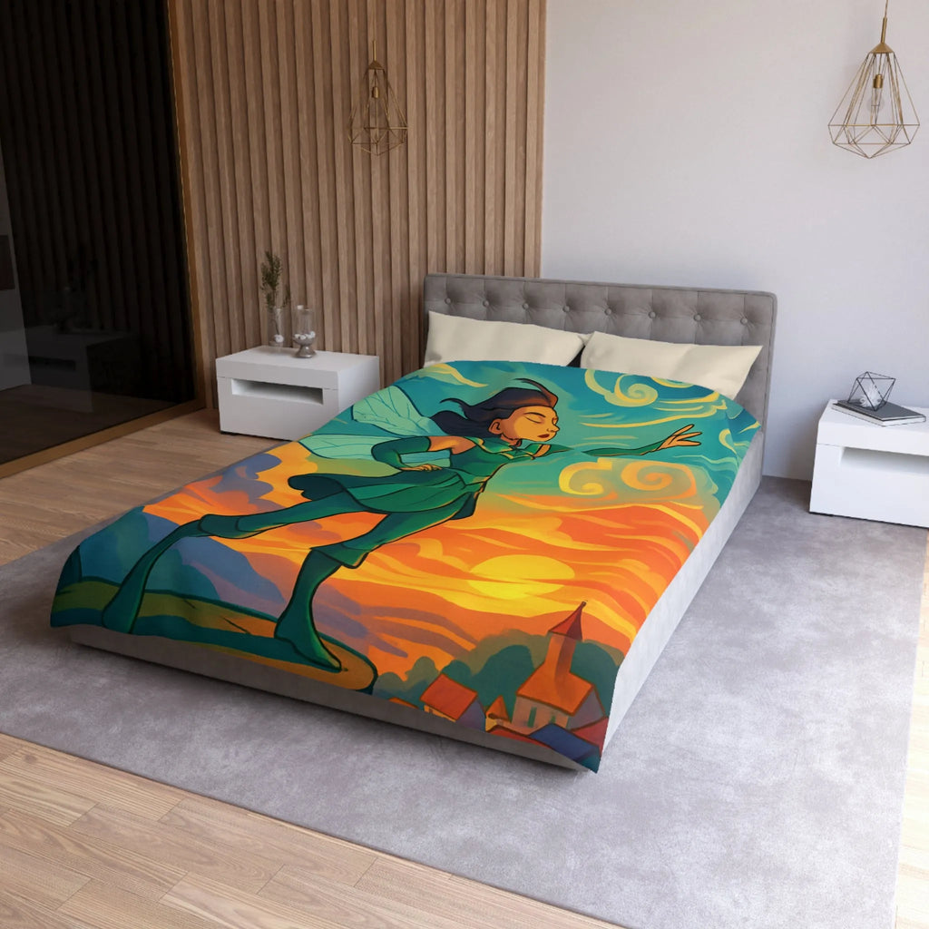 Housse de Couette Fée Magique sur La Falaise au Coucher de Soleil Éblouissant