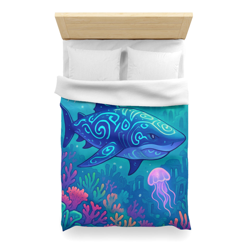 Housse de couette océan fantastique avec requin luminescent et méduses colorées