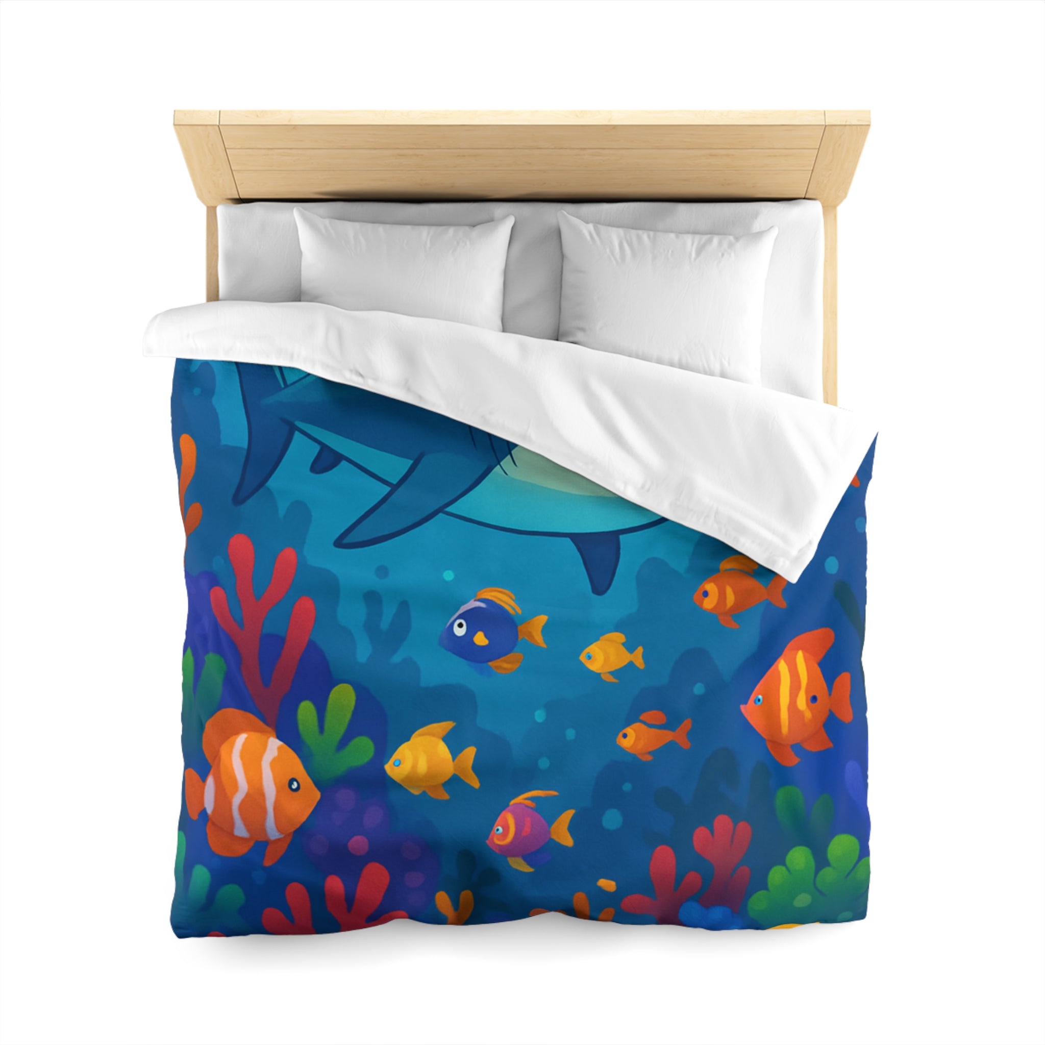 Housse de Couette Océan Coloré avec Requin et Poissons Tropicaux Pour Enfants