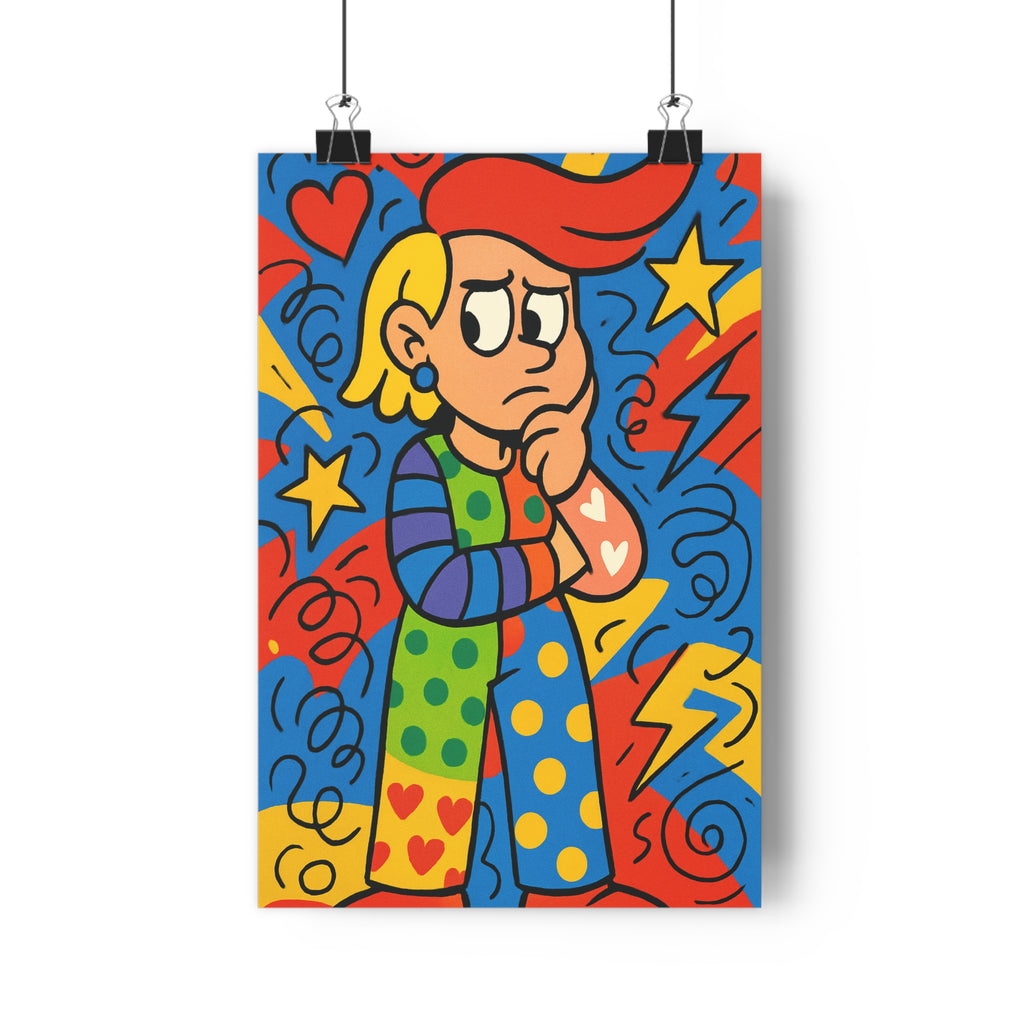 Poster décoratif cartoon pop art rouge bleu jaune vert ludique salon chambre vibrant unique