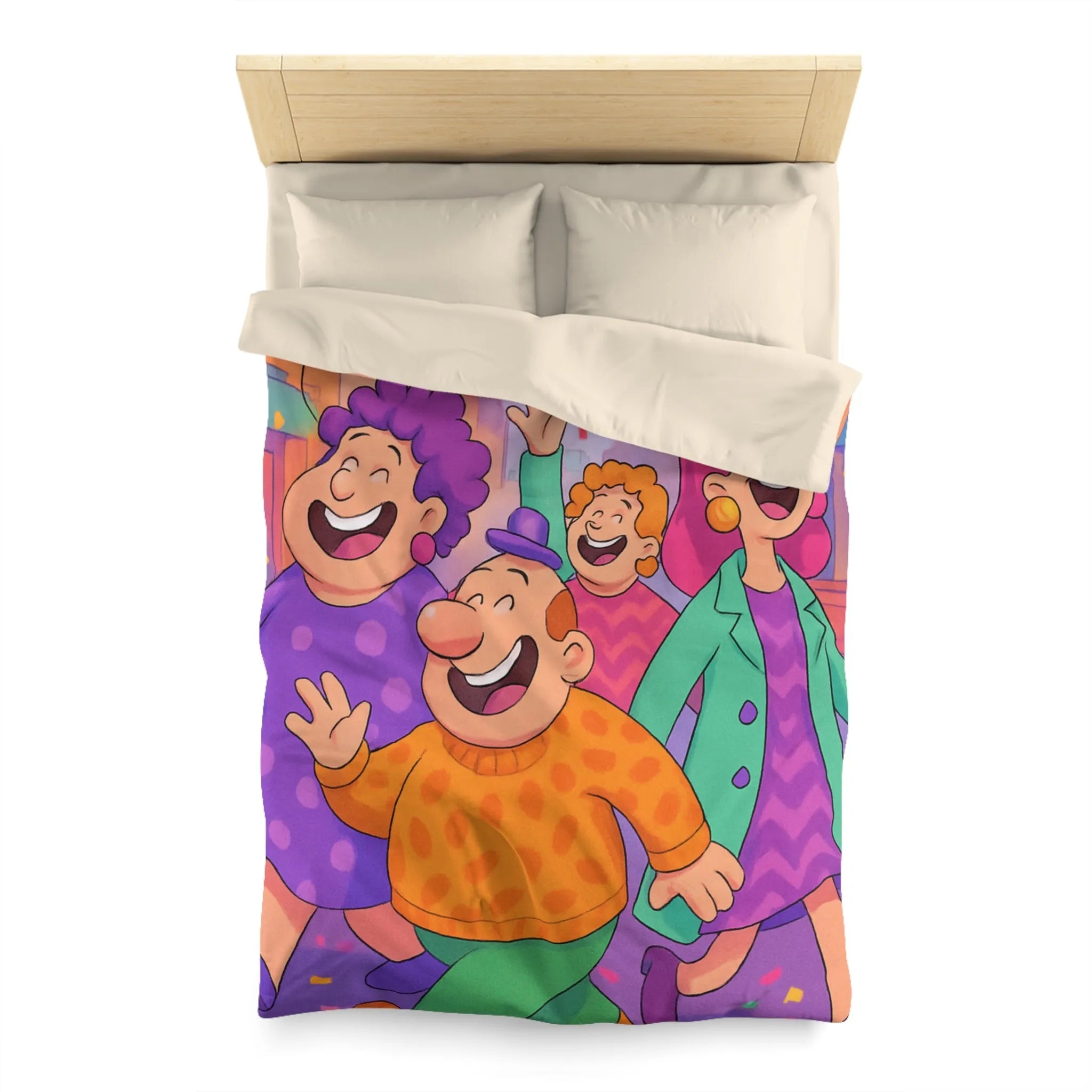 Housse de couette joyeuse avec personnages et ballons pour décoration festive chambre