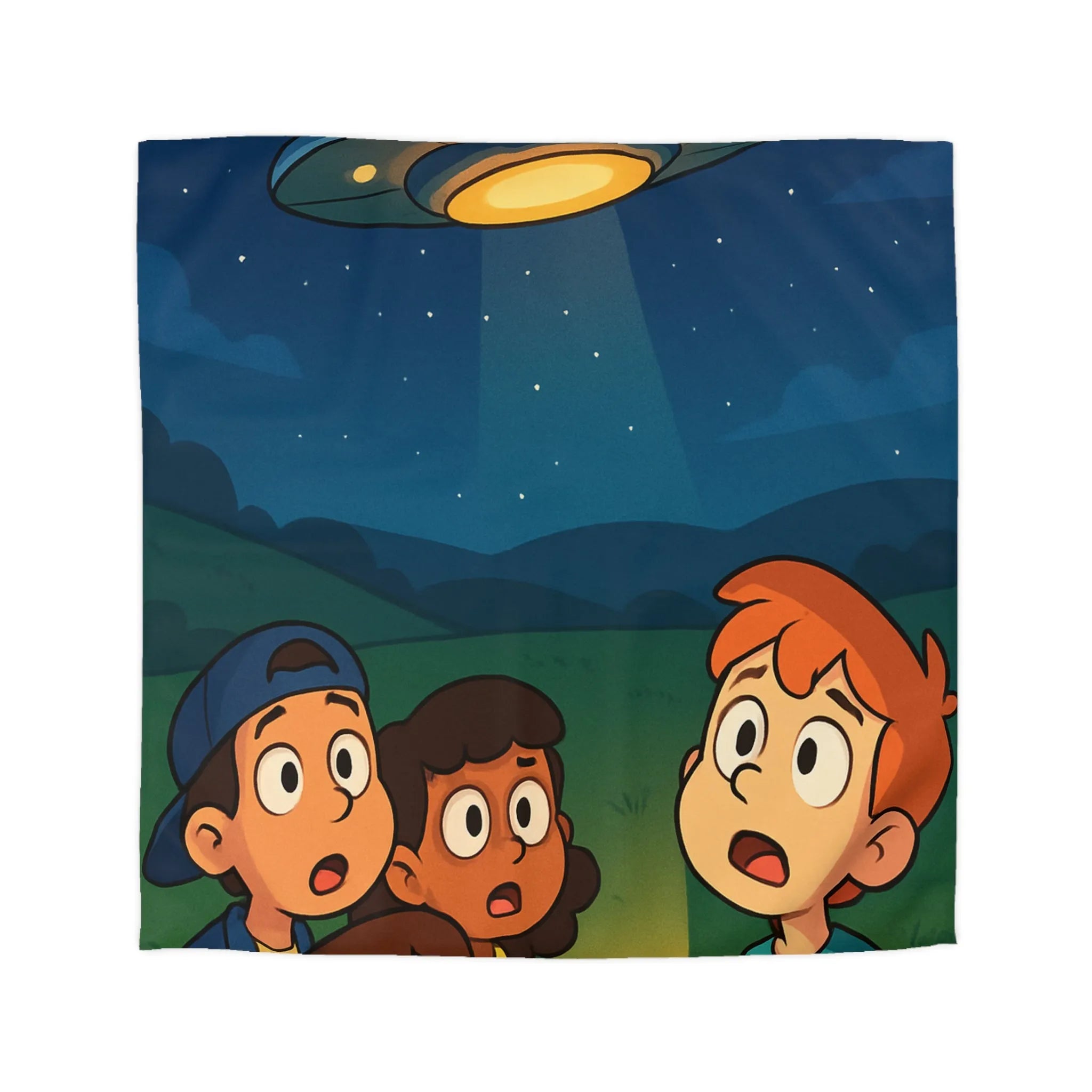 Découvre des Enfants Fascinés par un OVNI Éclairé dans le Ciel Nocturne Étoilé