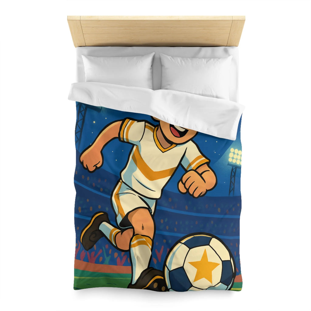 Housse de couette enfant avec joueur de foot stylisé sous ciel étoilé vibrant