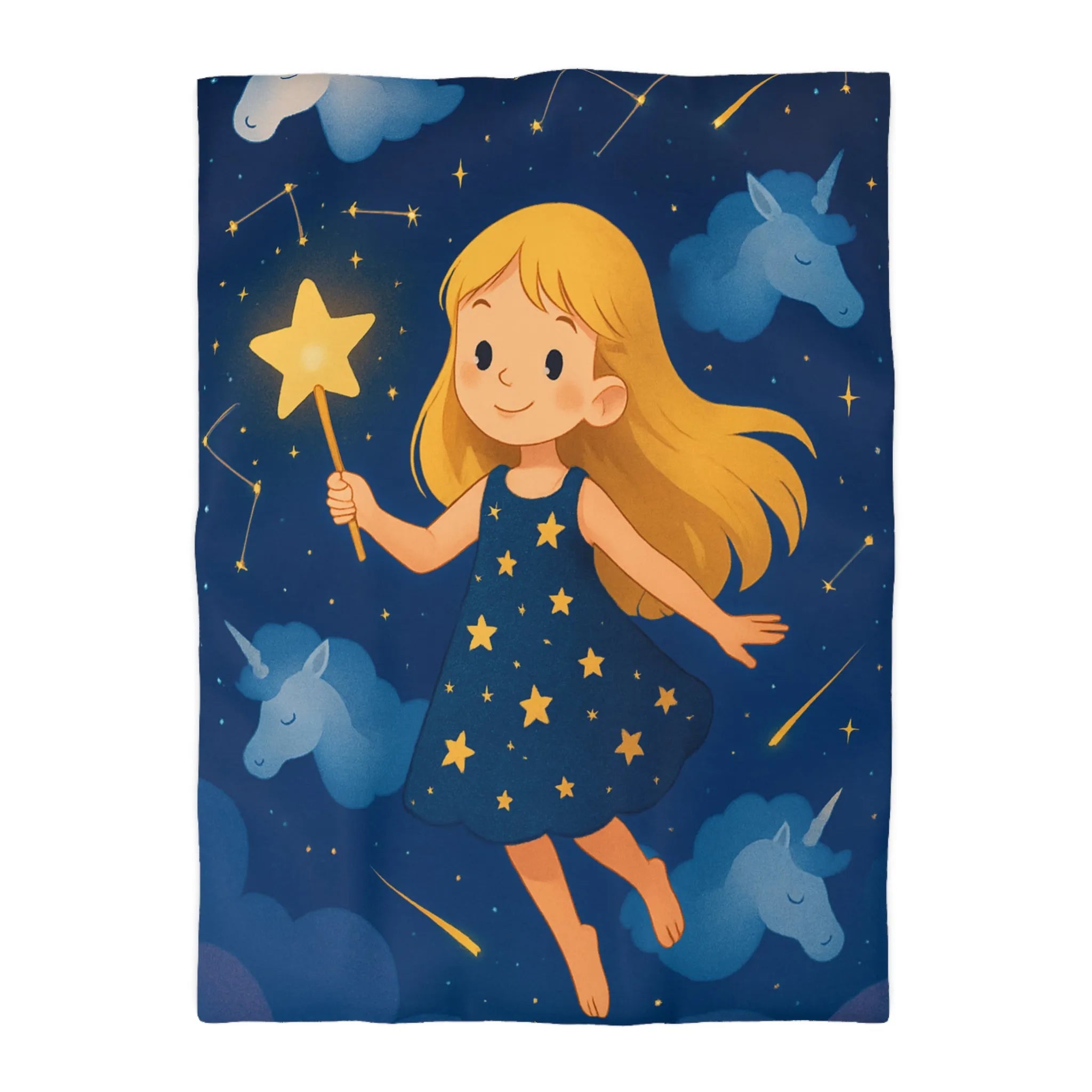 Housse de couette enfant étoiles magique avec licornes pour chambre de rêve céleste