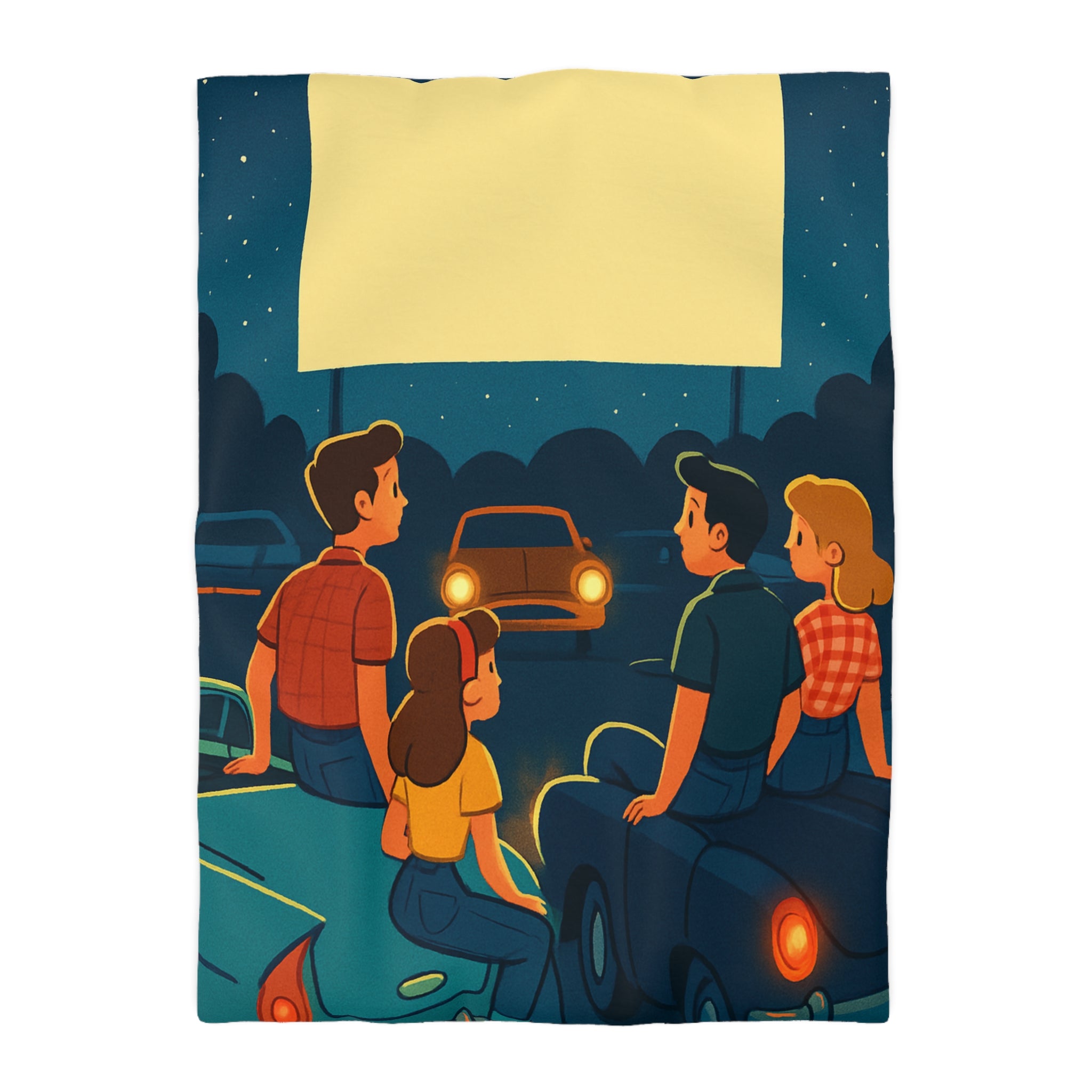 Housse de couette rétro cinéma de voitures sous un ciel étoilé fantastique