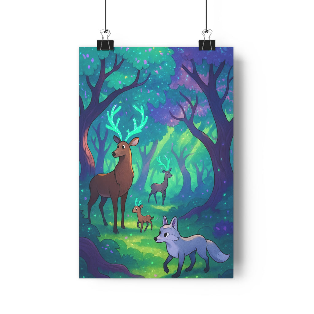 Poster décoratif fantaisie forêt enchantée bleu vert violet magique apaisant chambre salon 30x46 cm