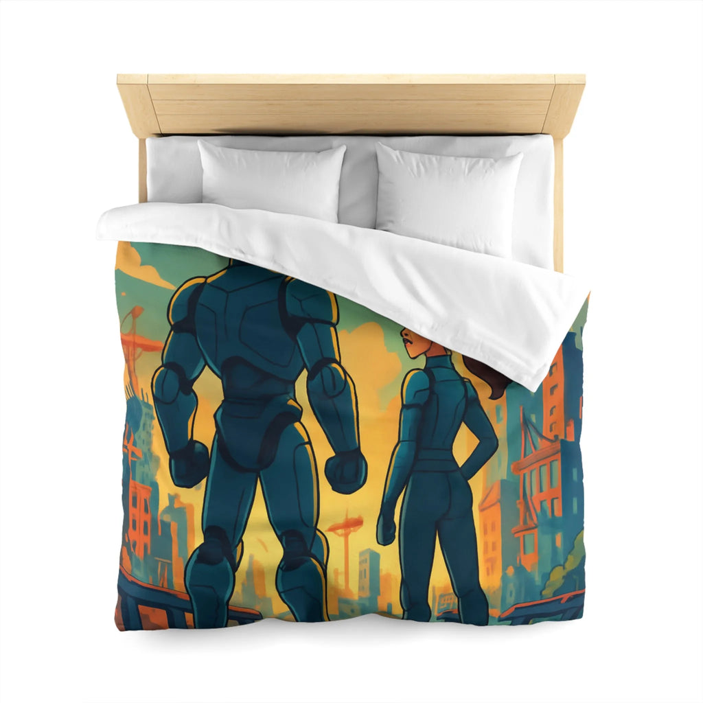 Housse de Couette Fine Imprimée Feux d’Artifice et Futuriste Ville Robotique Dessinée