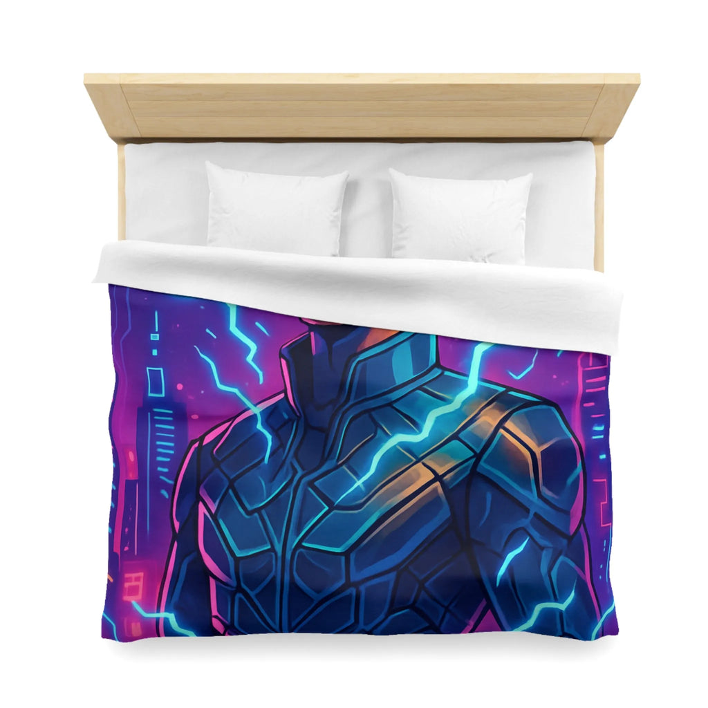 Housse de Couette Futuriste Cyberpunk avec Éclairs Électriques et Design Néon Énergétique