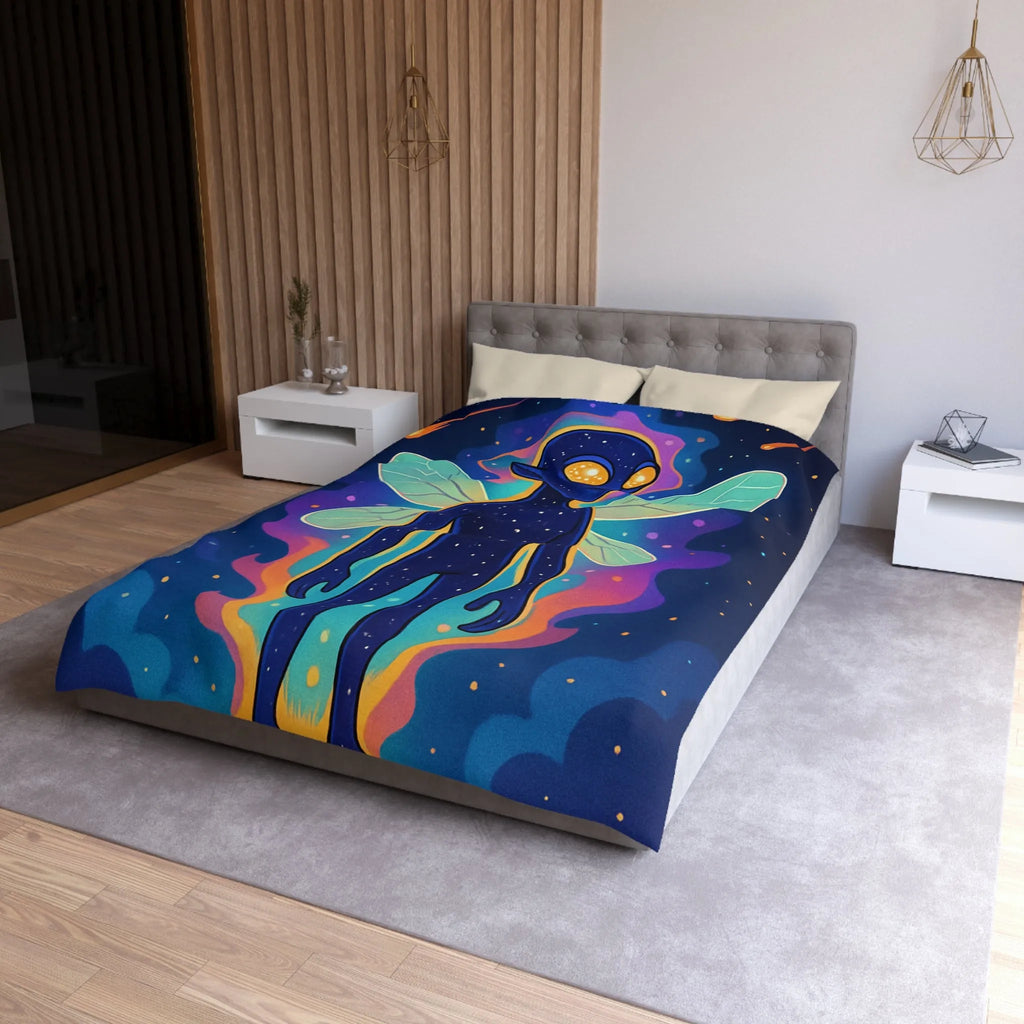 Housse de couette féerique avec créature cosmique et ailes éthérées pour chambre unique