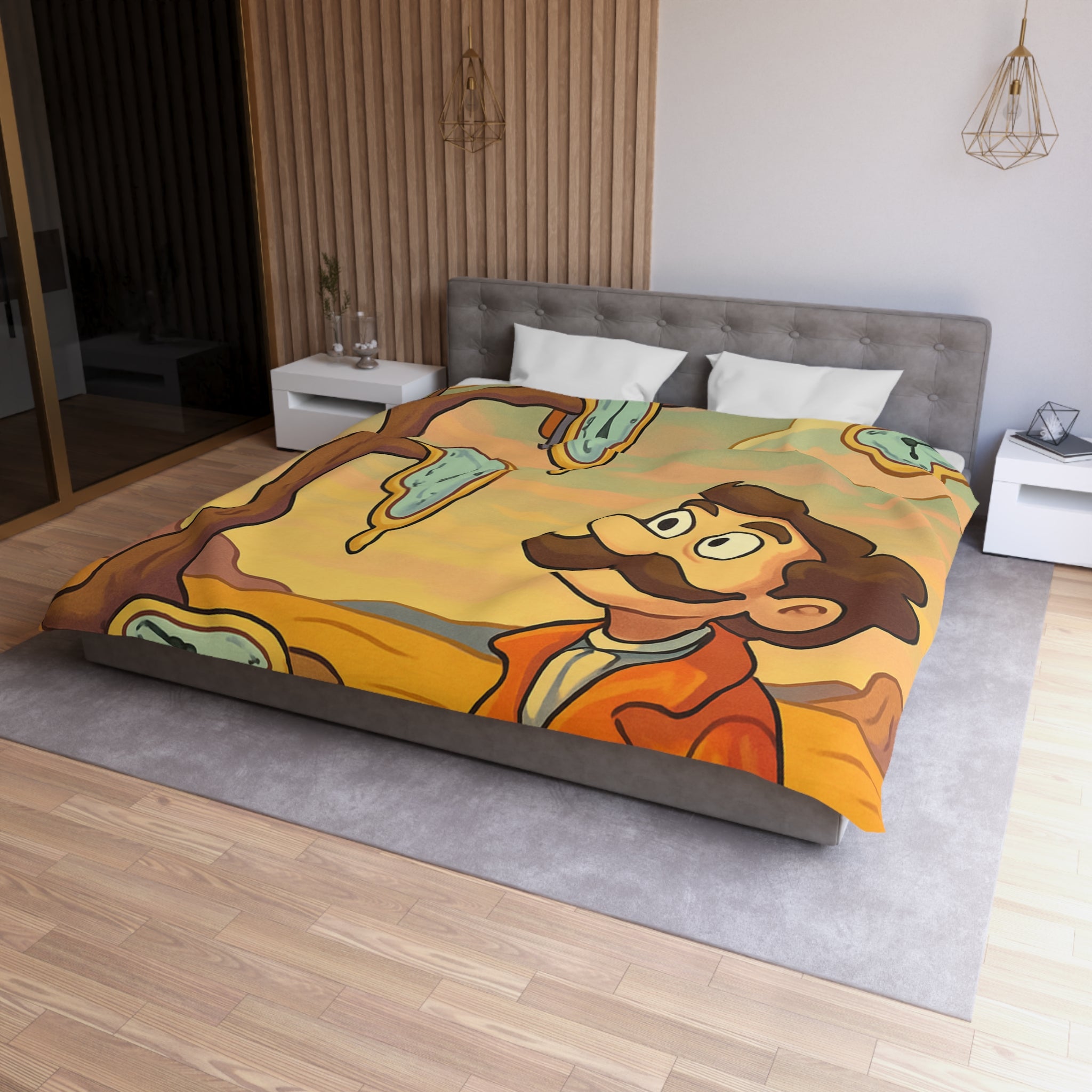 Housse de couette style surréaliste avec montres molles et paysage désertique vibrant