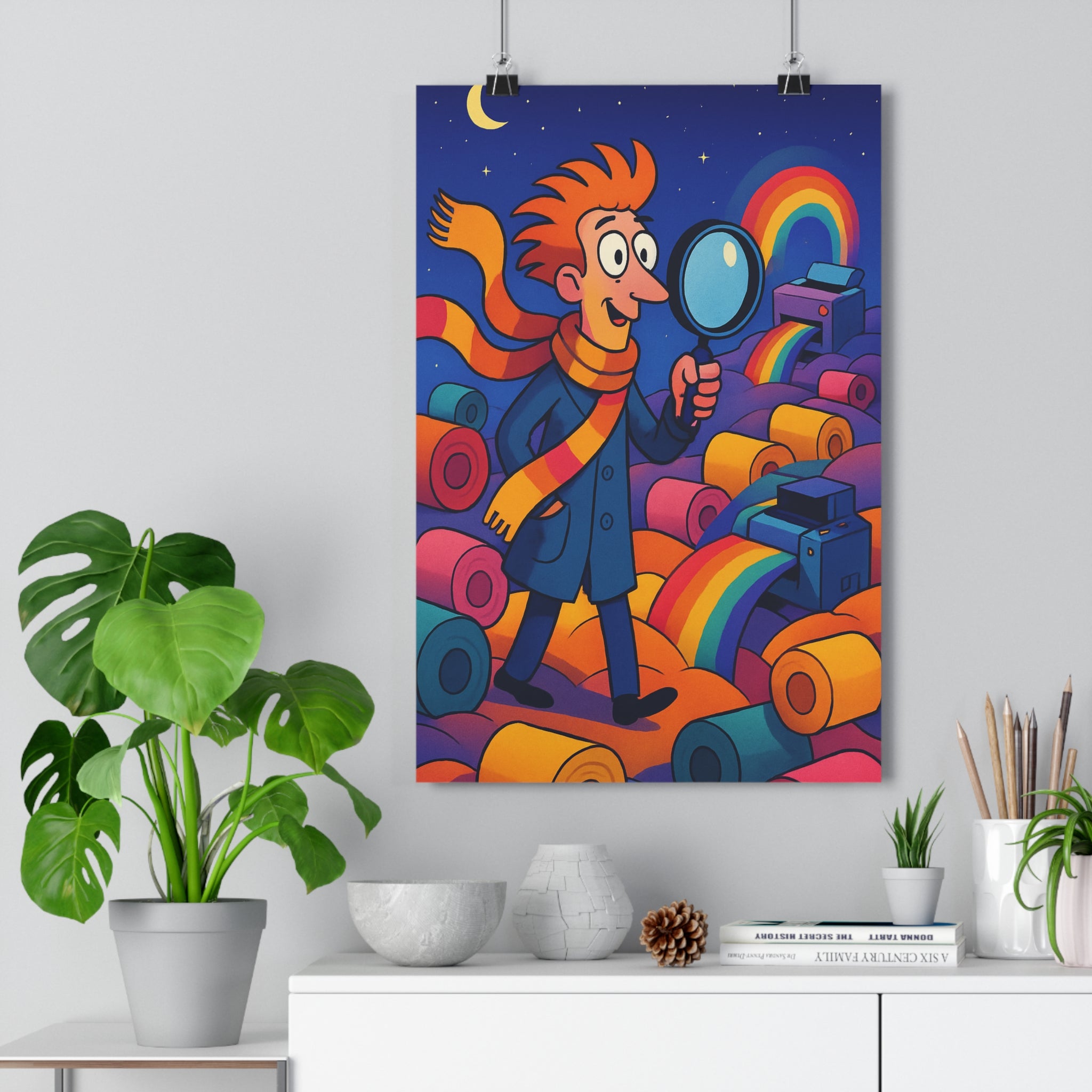 Poster décoratif anime surréaliste bleu coloré joyeux chambre enfant aventure murale créatif impression art
