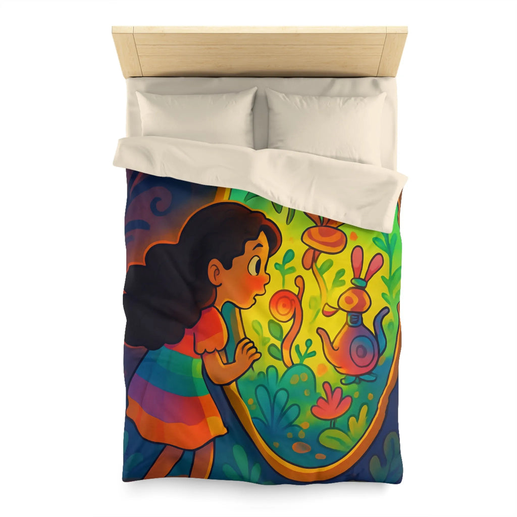 Housse de Couette Enfant Rêve Mystérieux Jardin Émerveillé Couleurs Vives Décor Imaginaire