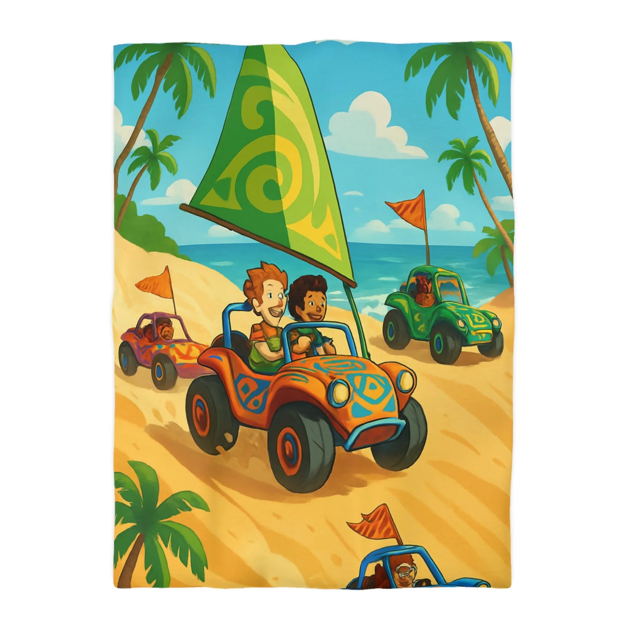 Housse de couette colorée avec motif voitures de plage et palmiers tropicaux