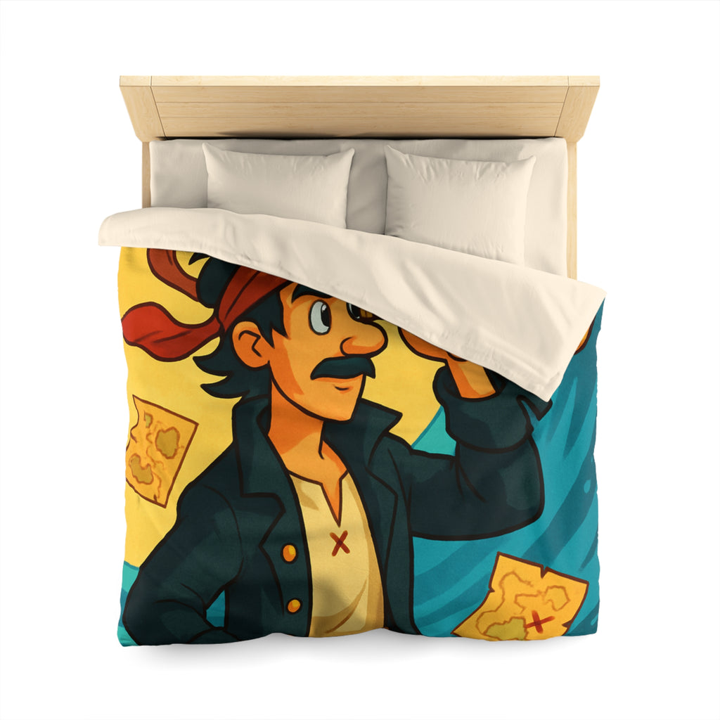 Housse de Couette Pirate pour Chambre Adulte avec Carte Trésor et Vagues Océaniques