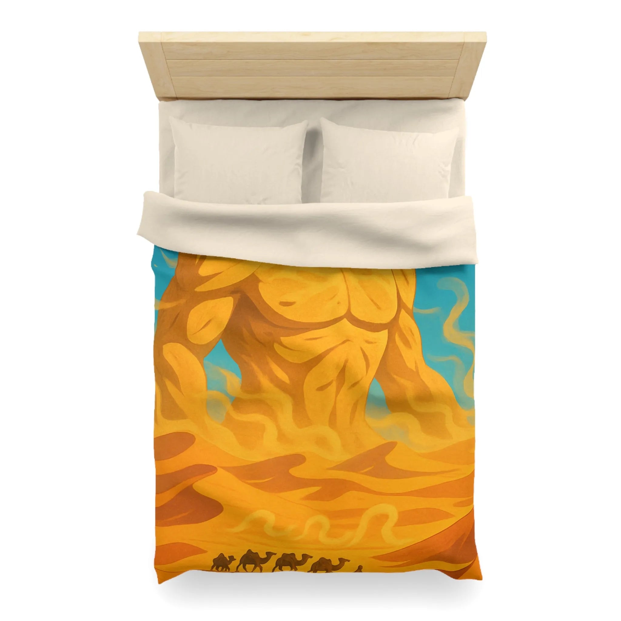 Housse de couette désert mystique avec caravane et gardien de sable géant