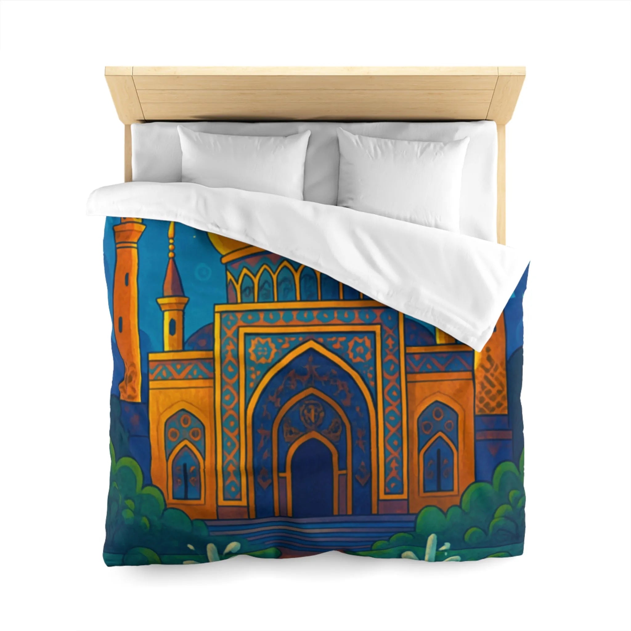 Housse de couette au design oriental avec palais doré sous ciel étoilé exotique