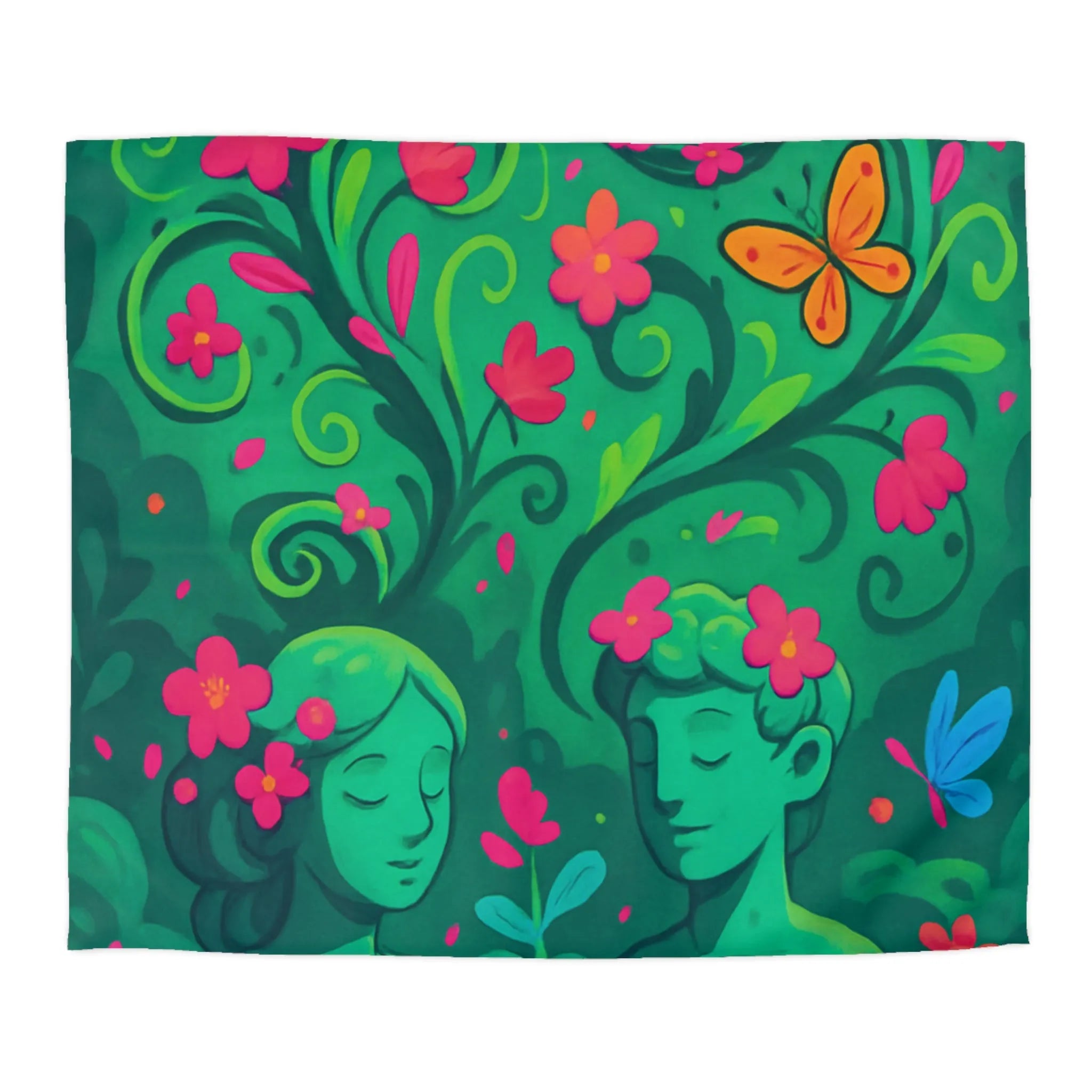 Housse de couette artistique avec illustration florale et papillons colorés en harmonie