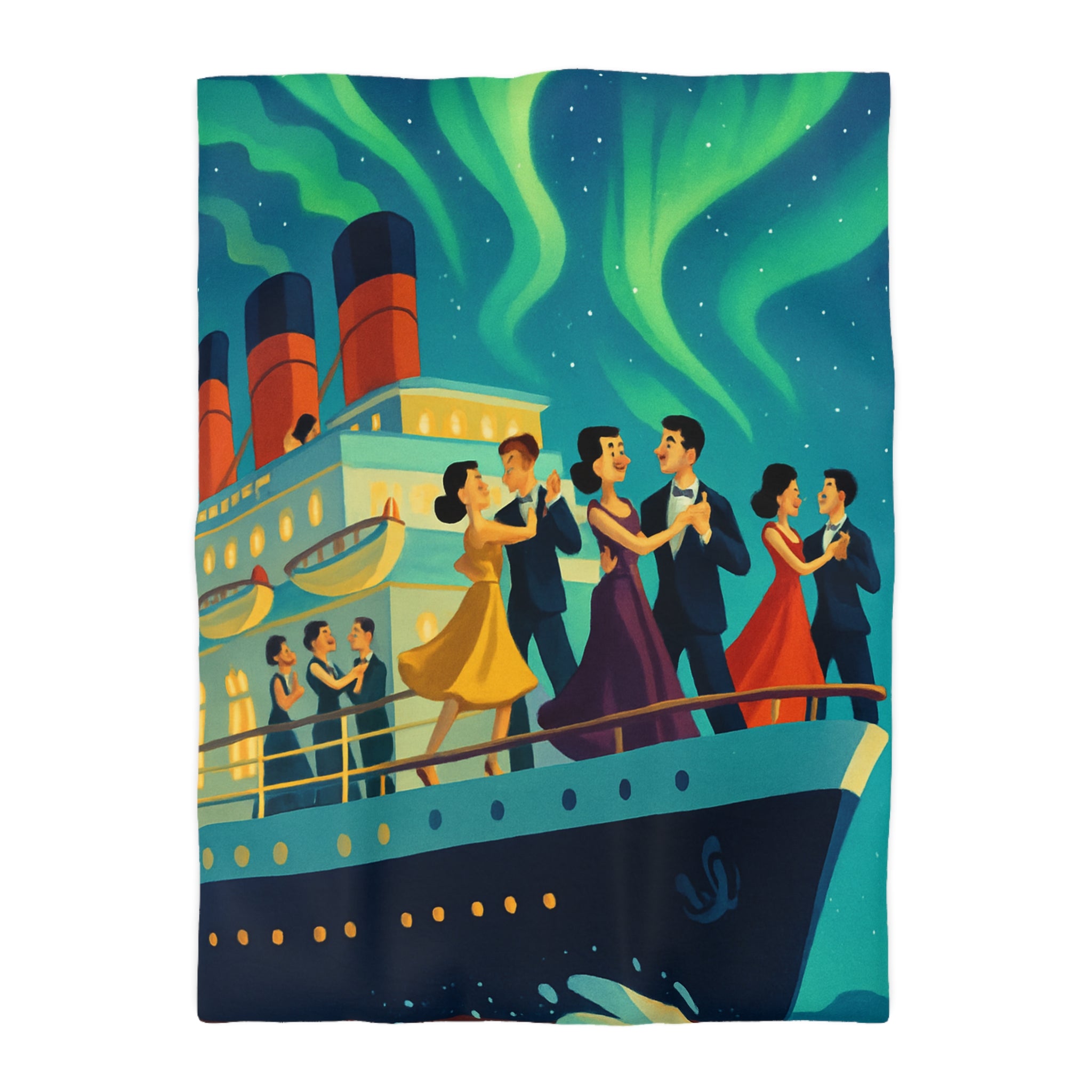 Housse de couette rétro dance nocturne aurores boréales croisière bateau élégant