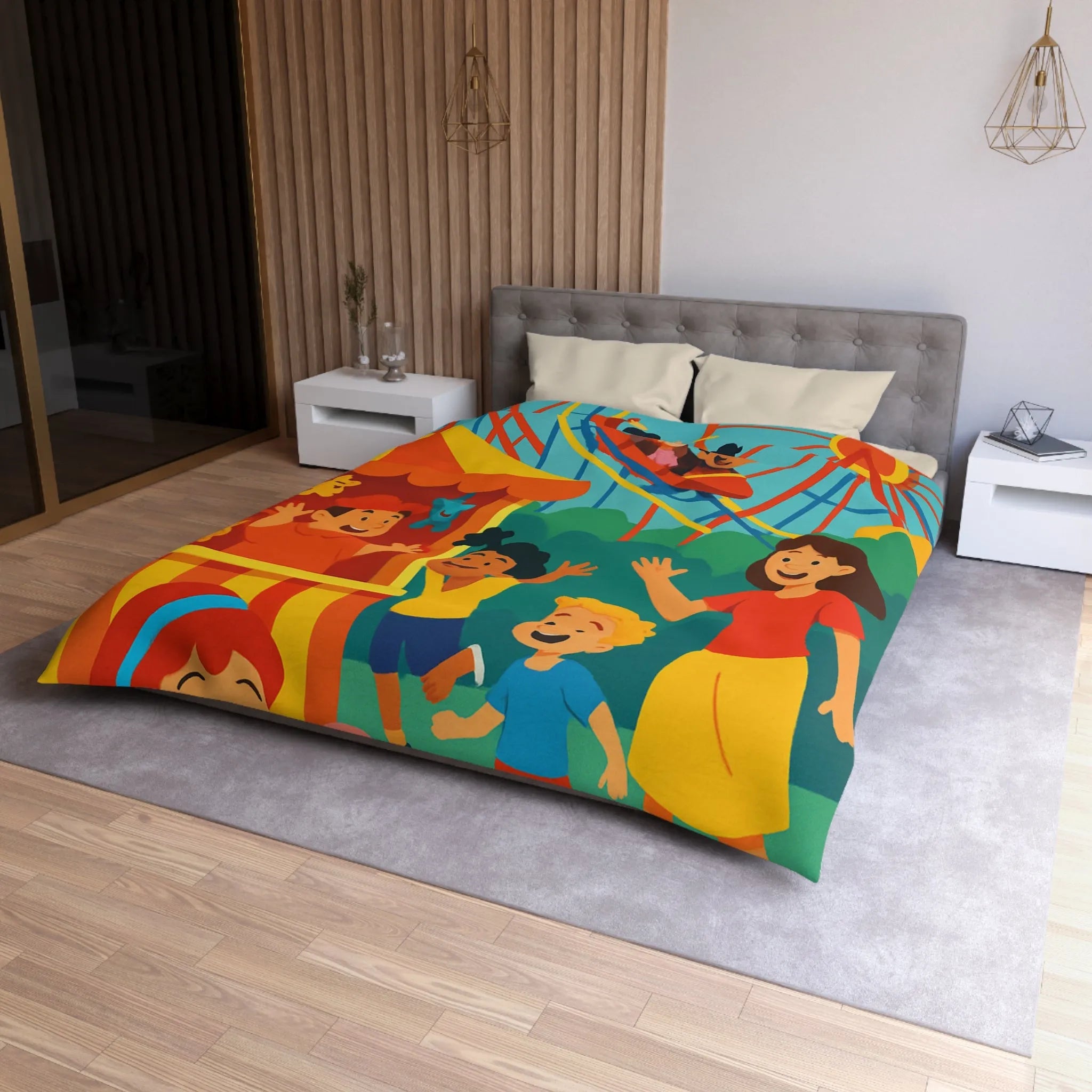 Housse de couette amusante pour enfants avec parc d'attractions coloré et joyeux