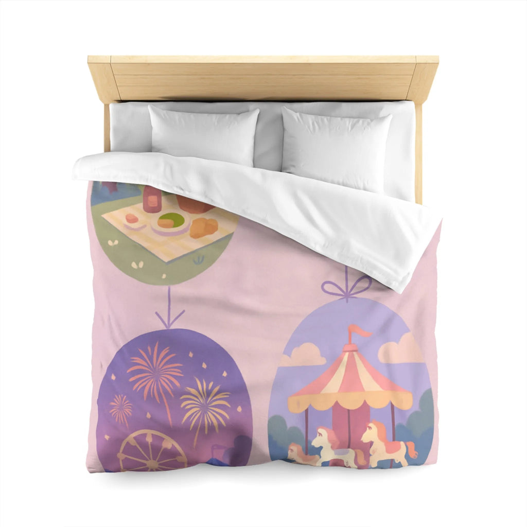 Douce Housse de Couette avec Scènes de Nature et Loisir Pastel Évoquant Sérénité