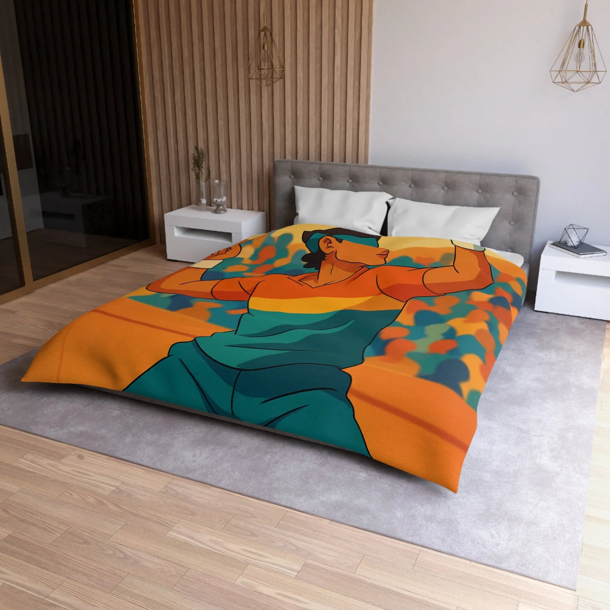 Housse de couette inspiration tennis avec élégance nocturne et couleurs vibrantes pour chambre moderne