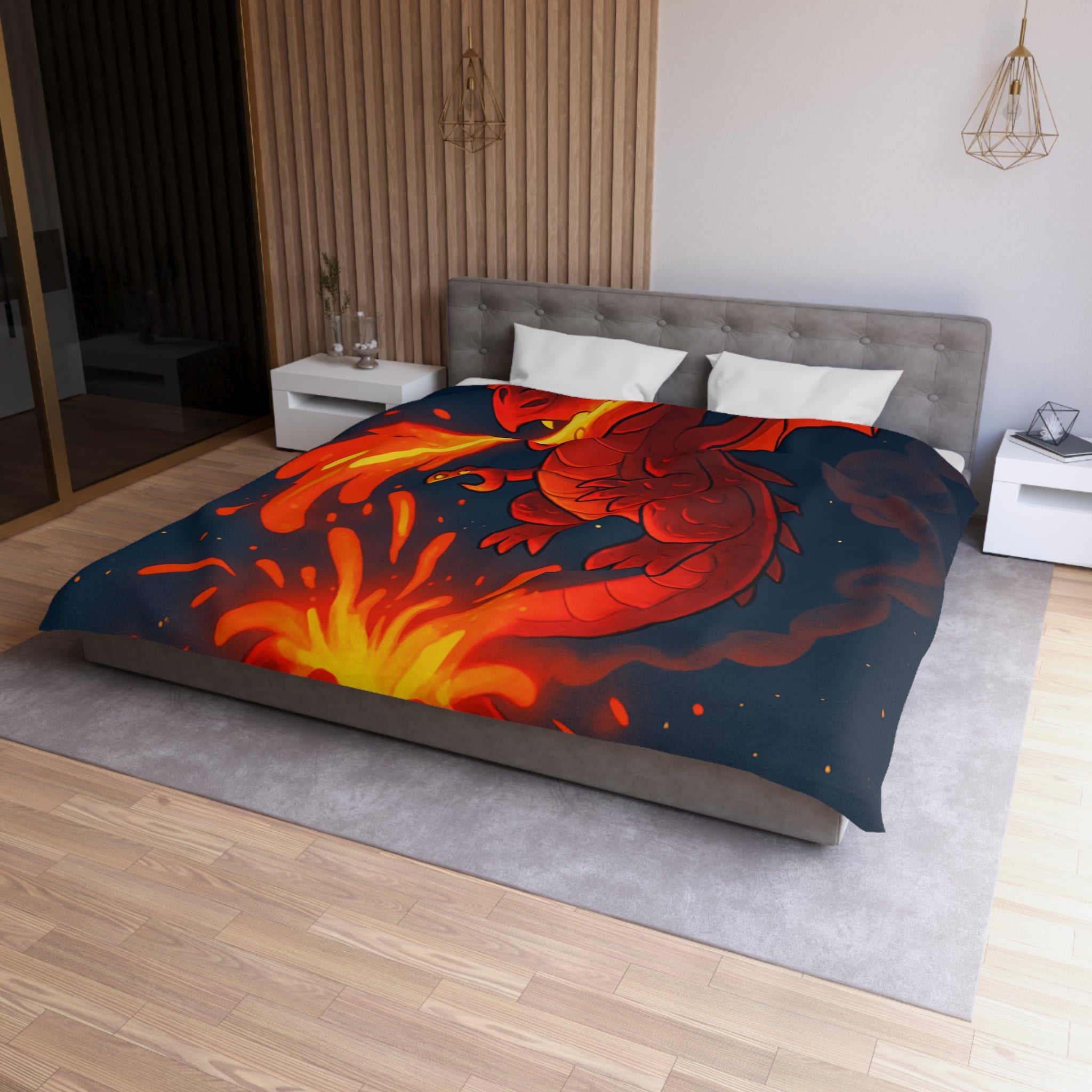 Intense Housse Dragon Rouge Feu Volcanique Ambiance Nocturne Idéale pour Chambre Fantasy
