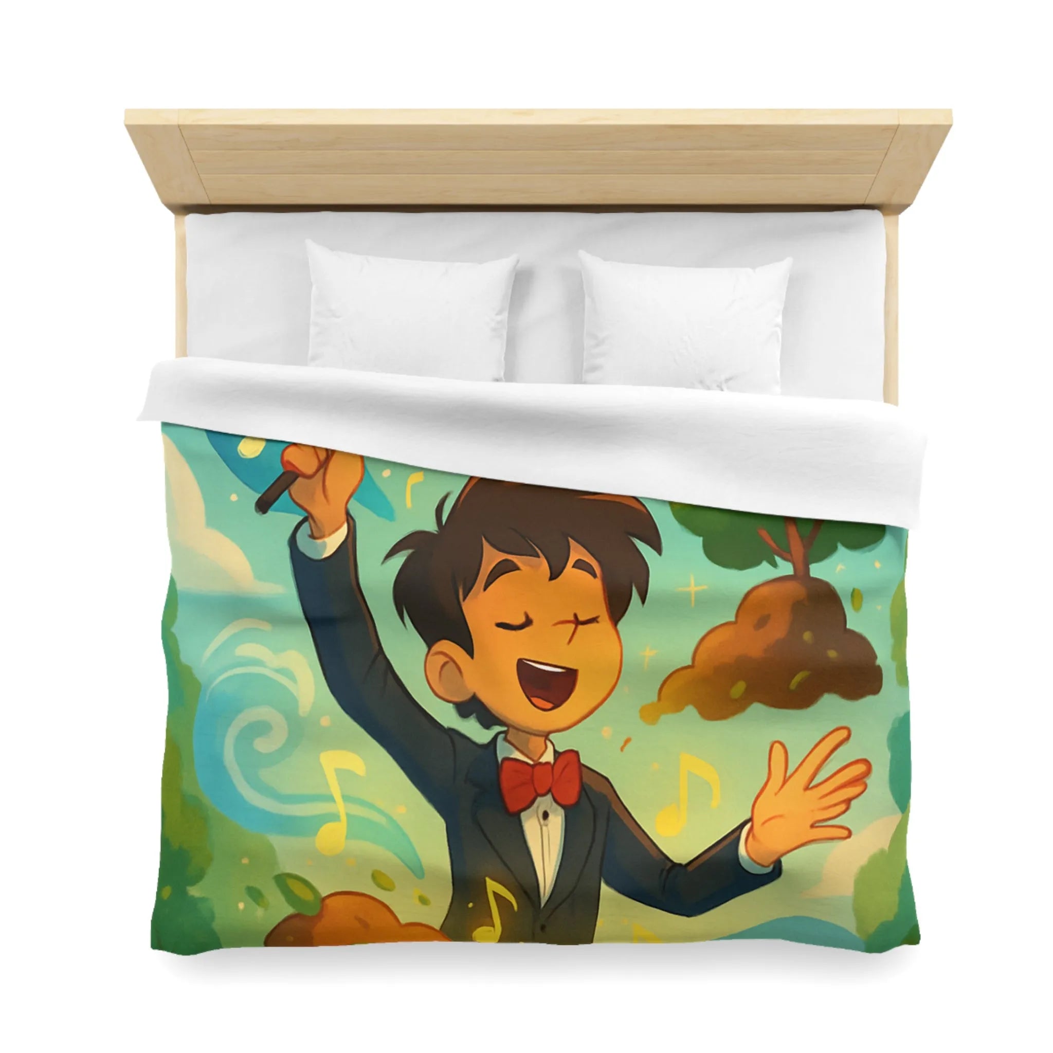 Housse de couette magique avec chef d'orchestre et notes musicales colorées animées