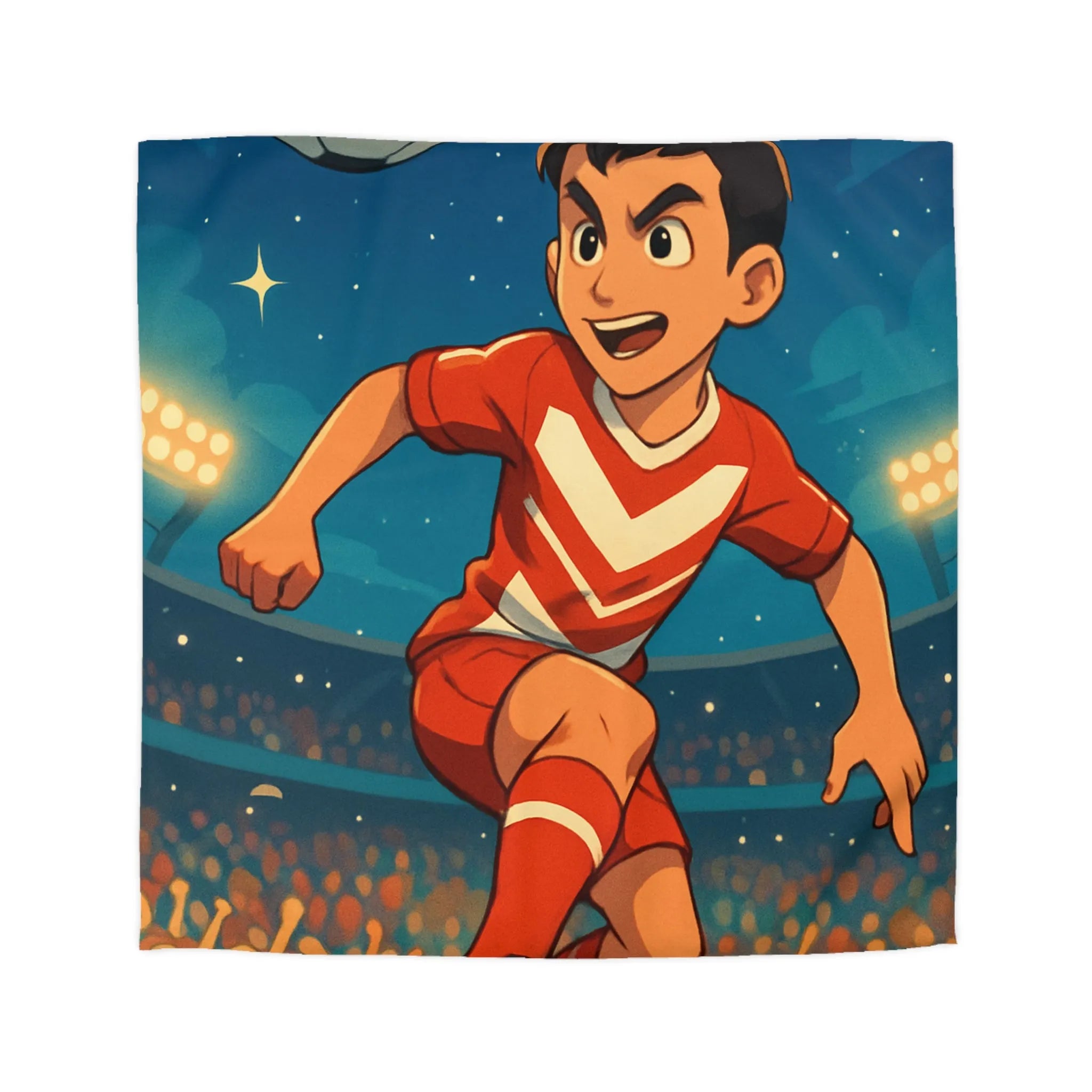 Housse de Couette Enfant Thématique Football avec Joueur et Ballon sous Étoiles Éclatantes