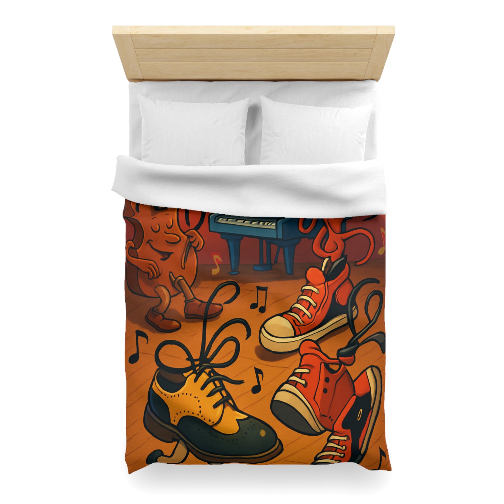 Housse de couette originale et colorée avec des instruments et chaussures dansantes dessin animé