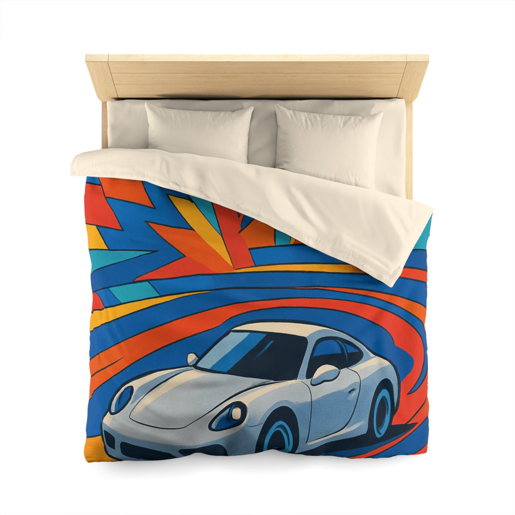 Housse de couette voiture sportive dynamique avec explosion de couleurs vives et éclatantes